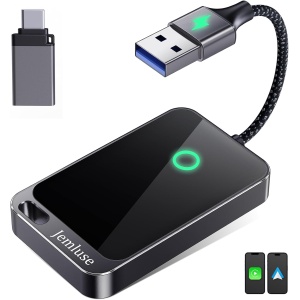 Wireless CarPlay & Android Auto Adapter, Jemluse 2 in 1 Wireless Adapter for OEM Wired CarPlay & Android Auto Cars (2016-2024), Plug & Play 5GHz WiFi Auto Connection, Support Online Update